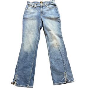Lee Jeans Womens 8 Blue High Rise Relaxed Straight Ankle Zip Stretch Denim